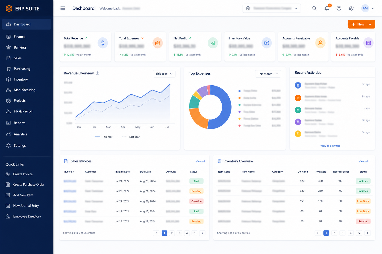 ERP System product UI
